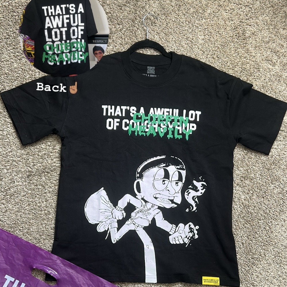 Black Graphic Tee with Cartoon Design